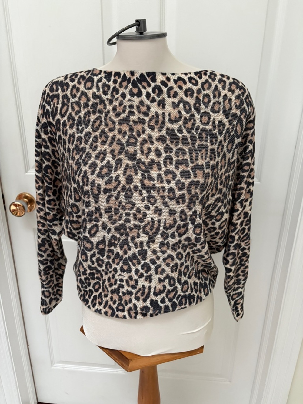 Anna Melani Leopard Print Boatneck Sweater in Beige/Black ladies small